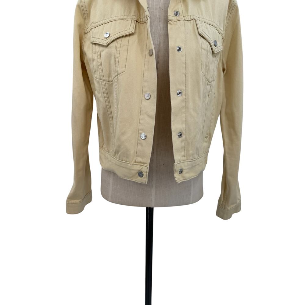 The Mighty Company Yellow Denim Jacket Snap Front Cotton Trucker Womens Medium - Picture 3 of 13
